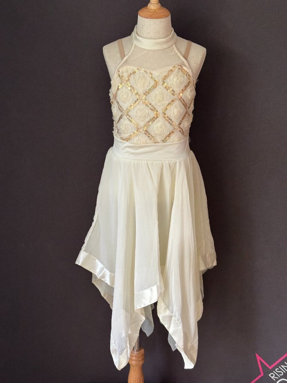 Revolution Dancewear All I Ask of You Ivory Gold Sequin Rose Lyrical Costume MC
